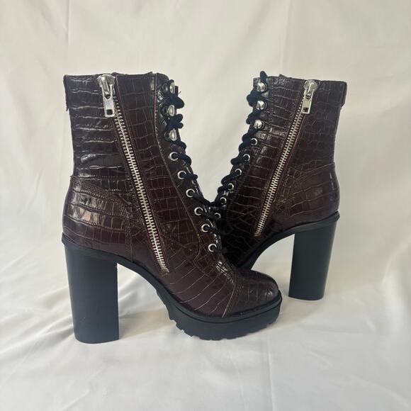 Winnie Harlow x Steve Madden LisaLove Croc Embossed Platform Lace-Up Boots 8.5 - Picture 5 of 10